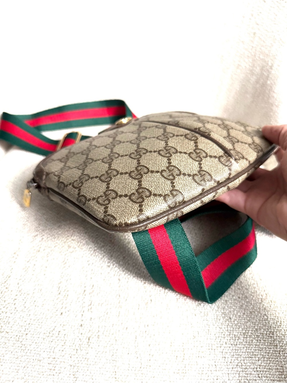 Authentic Gucci brown monogram supreme canvas crossbody bag red green accents GG - Picture 10 of 16